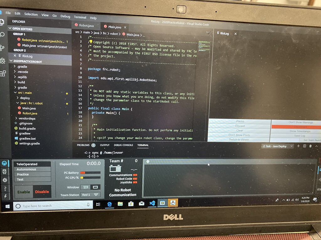 frc driver station enabling it with java code
