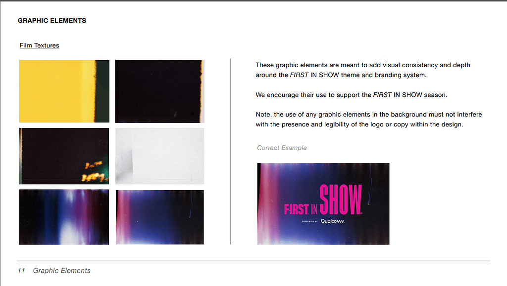First in show branding guidelines where are the film textures
