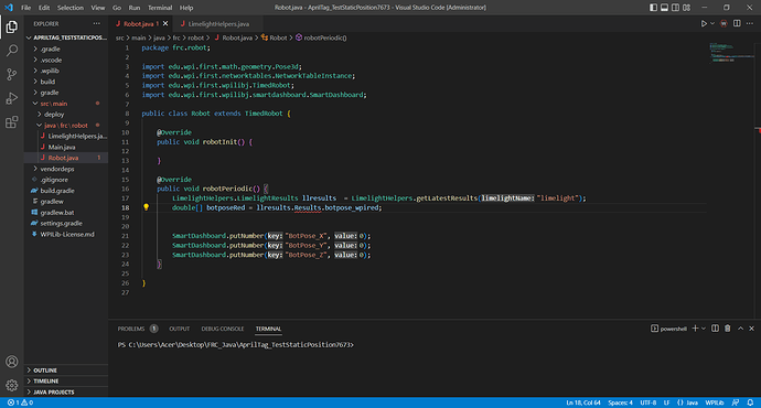 Robot.java - AprilTag_TestStaticPosition7673 - Visual Studio Code Administrator 2023_9_25 下午 10_38_32