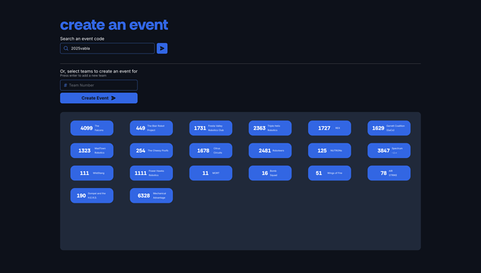 Picture of the event creation page