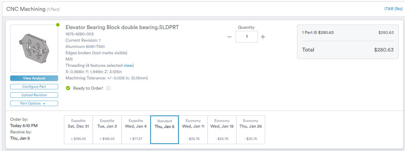 Legality of selling parts as non COTS vendor (elevator bearing blocks