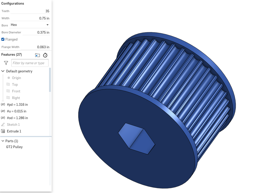 MKCAD Configurable Timing Pulleys Onshape Chief Delphi