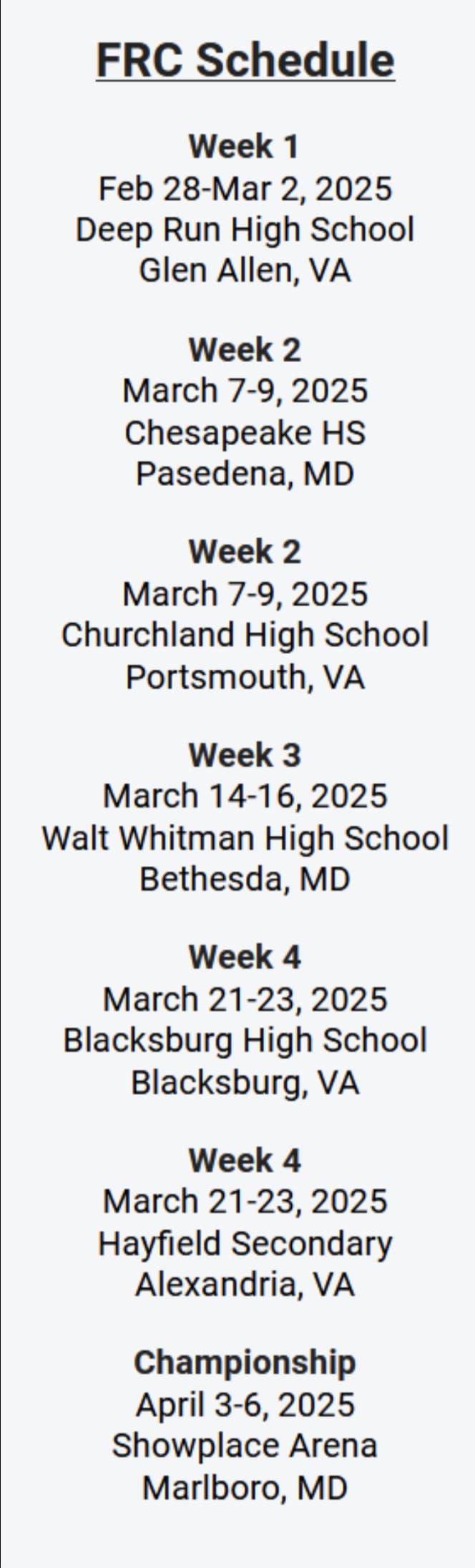 2025 Chesapeake District Competition Schedule released General Forum