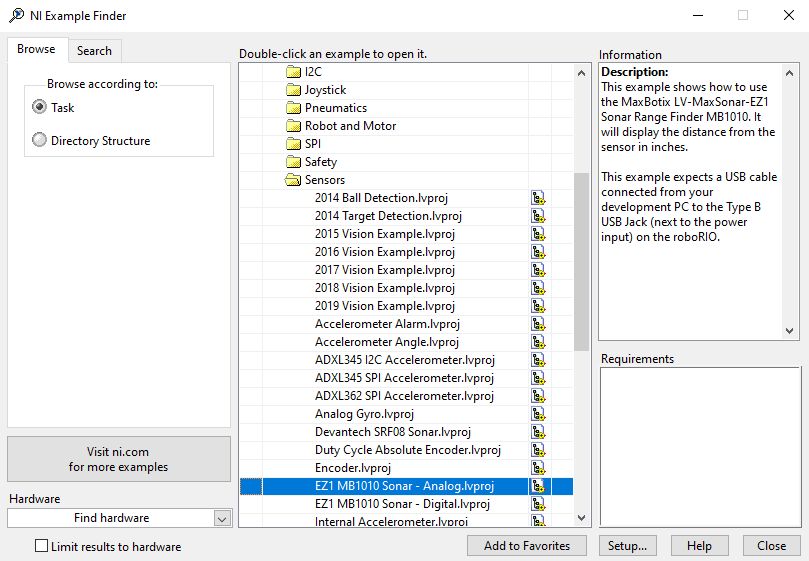 maxbotix ez1 sonar first robotics labview