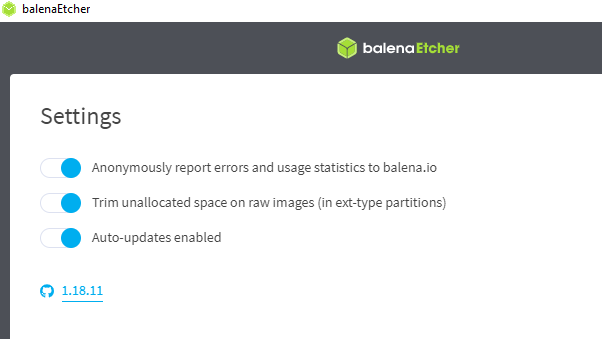 balena etcher - version